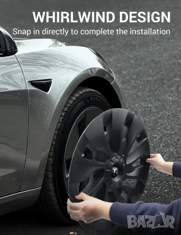 18" Тасове за Tesla model 3, ABS черен мат с капачки в 3 цвята, снимка 8 - Аксесоари и консумативи - 49316377