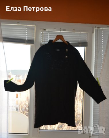 Зимен черен пуловер от букле с висока яка и копчета, снимка 3 - Блузи с дълъг ръкав и пуловери - 43828637