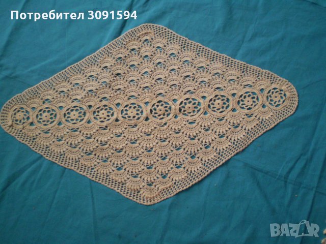 Винтидж плетена на една кука  покривка за маса цвят екрю, снимка 2 - Антикварни и старинни предмети - 34983405