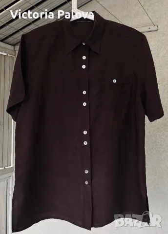 Копринена риза цвят кафе, снимка 3 - Ризи - 49732684