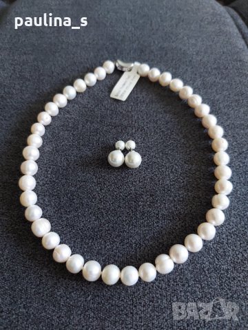 Комплет от колие тип чокър и обеци от естествена перла / сребърна закопчалка 925 