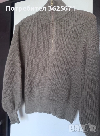 Тъмно бежов пуловер с цип, снимка 3 - Блузи с дълъг ръкав и пуловери - 52957597