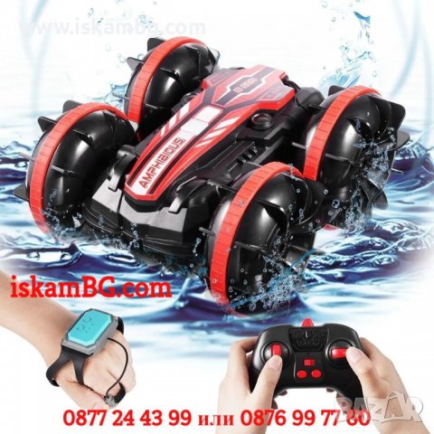 Екшън количка АМФИБИЯ с 2 дистанционно - сензорно управление от ръката и стандартно, плуваща кола, снимка 4 - Коли, камиони, мотори, писти - 38200397