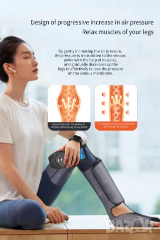 Масажор за крака, 360 градуса обиколка, 3 режима на въздушна компресия, 12 режима на масаж, снимка 4 - Масажори - 48222523