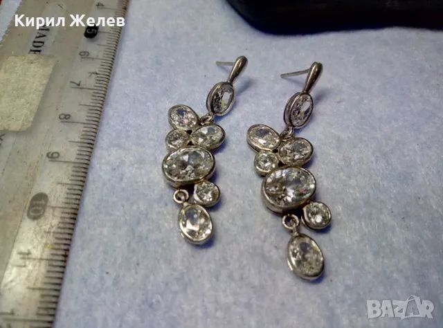 СКЪПОЦЕННИ СРЕБЪРНИ ОБЕЦИ РОДИРАНО СРЕБРО 925 с ЮВЕЛИРНО ФАСЕТИРАН МОЙСАНИТ ЧАСТ от КОМПЛЕКТ 38702, снимка 3 - Обеци - 50335953