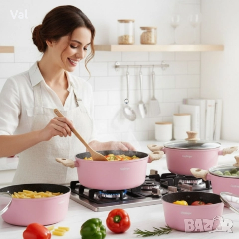 Cheffinger-розов комплект тенджери, с мраморно покритие, здравословно готвене без залепване, снимка 4 - Съдове за готвене - 52394618