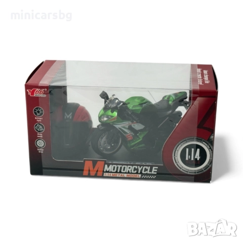 Метални модели спортен мотор 1:14 със стойка и моторист – с кутия, снимка 10 - Колекции - 52633379