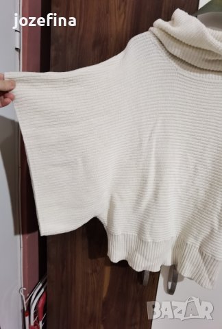 Бял зимен памучен пуловер с поло яка, снимка 4 - Жилетки - 43314265