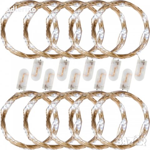 10 броя 25 LED светлинна жичка, батерии, студено бяло, Коледна декорация, украса