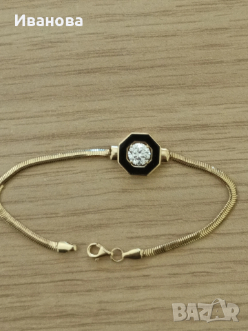 Нова златна гривна с камък Сваровски 14 к.