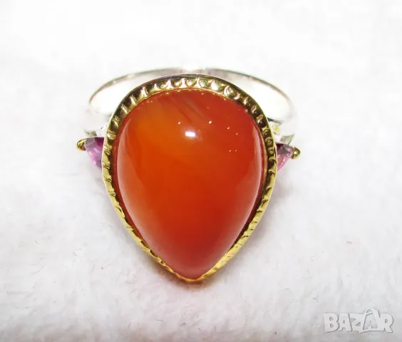 925 сребърен пръстен с натурален карнеол, подходящ за подарък, снимка 1
