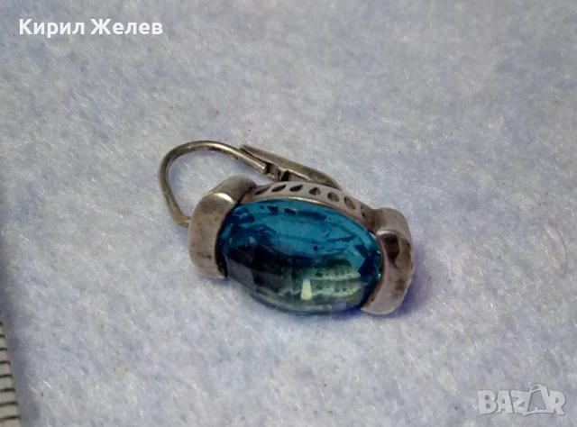 ПРЕКРАСНА СТАРА СКЪПОЦЕННА СРЕБЪРНА ОБЕЦИ СРЕБРО ВИСОКА ПРОБА с ЮВЕЛИРНО ФАСЕТИРАН СИН КРИСТАЛ 50181