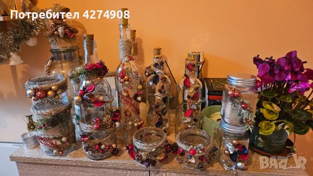 Подаръчни коледни светещи бутилки и свещници. Ръчна изработка