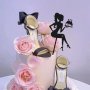 Седнала Дама Лейди с торта черен твърд акрил топер украса декор за торта рожден ден моминско парти, снимка 5