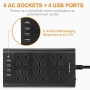 Нов UK Мултиразклонител 6 AC + 4 USB, защита от пренапрежение, 2 мeтра кабел, снимка 3
