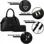 Нова стилна елегантна черна дамска чанта от изкуствена кожа + портмоне, снимка 4