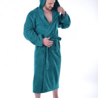Памучен мъжки, дамски халат за баня с качулка, попива прекрасно!, снимка 1 - Хавлиени кърпи - 43961143