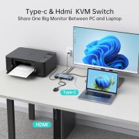Нов Превключвател 2 Порта USB C/HDMI + Кабели MT-VIKI 4K KVM, снимка 5 - Друга електроника - 43568337