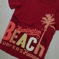 Тъмночервена тениска с жълто-оранжева щампа плаж за ръст 134-140см, снимка 2 - Детски тениски и потници - 28491860