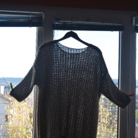 Бежова зимна блуза 3/4 ръкав и нишки от ламе, с паднало рамо, снимка 2 - Блузи с дълъг ръкав и пуловери - 43156108
