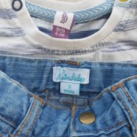 Къси дънкови панталони и тениска за новородено момче, снимка 3 - Комплекти за бебе - 28802654