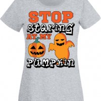 Дамска тениска Stop Staring At My Pumpkin 2,Halloween,Хелоуин,Празник,Забавление,Изненада,Обичаи,, снимка 5 - Тениски - 38138377