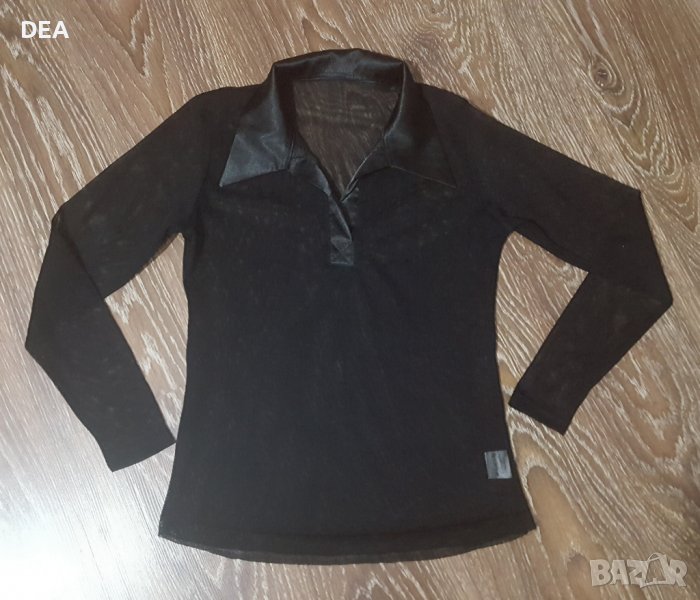 Черна прозрачна блуза с яка М-5лв.ПРОМОЦИЯ, снимка 1