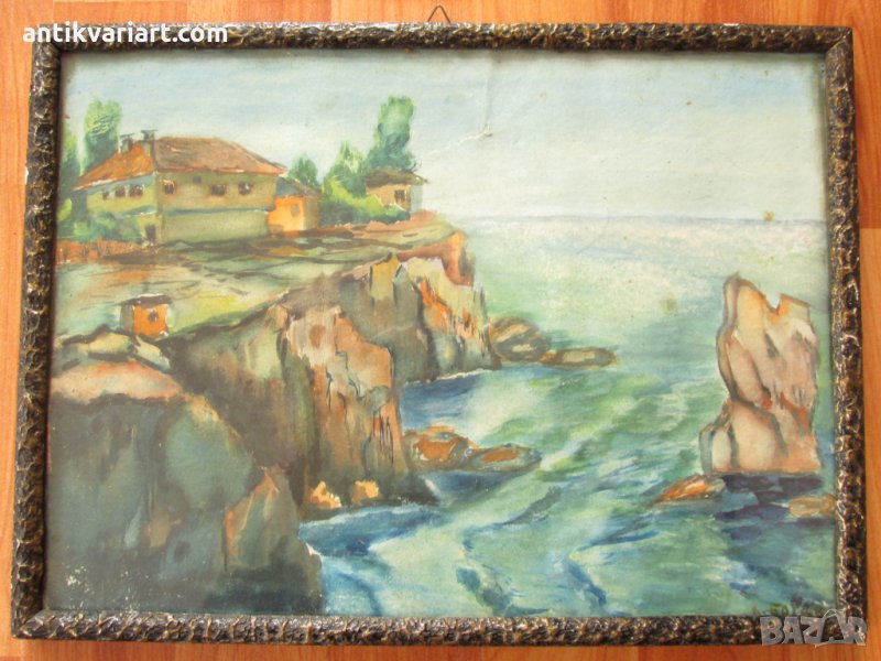 Стар акварел, подпис-К.Ботев, 40-те години, снимка 1