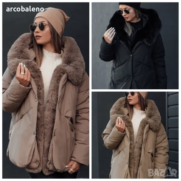 LUNAVI Дамско зимно яке ватирано с косъм, 3цвята , снимка 1