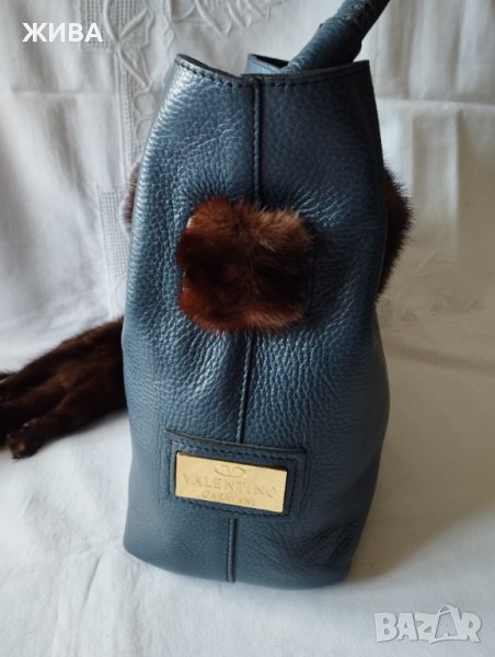 ЕСТЕСТВЕНА КОЖА дамска чанта с норка, снимка 1