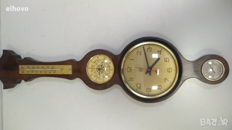 Хигрометър, термометър, барометър, часовник-дървен, снимка 1