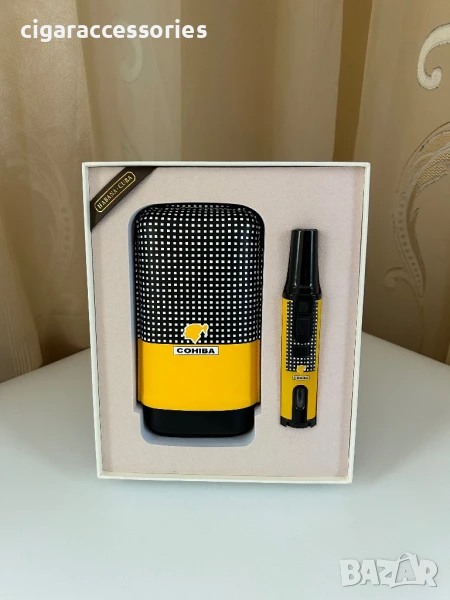 Комплект Cohiba – калъф от естествена кожа и метална запалка, снимка 1