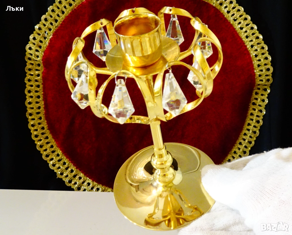 Позлатен свещник с кристали Lycenta,Sweden. , снимка 1