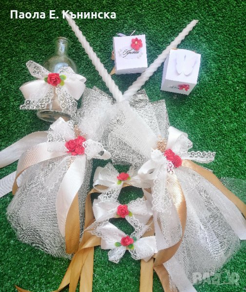 Комплект за кръщене в бяло и червено , снимка 1