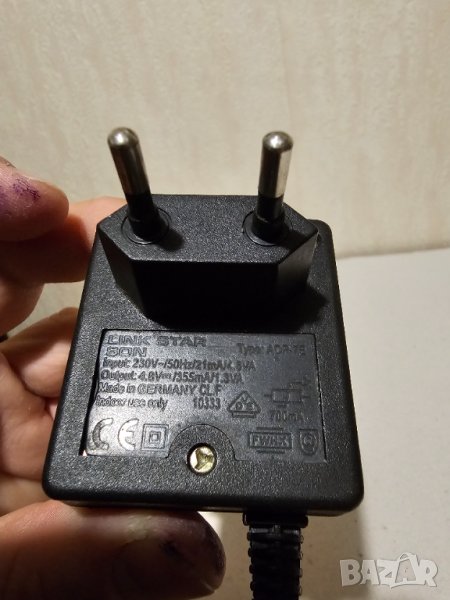 Захранване, адаптор  4,8  волта -   0,355 ампера, снимка 1