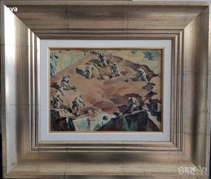 Георги Железаров 1897- 1982 Полагане основи на къща масло, снимка 1