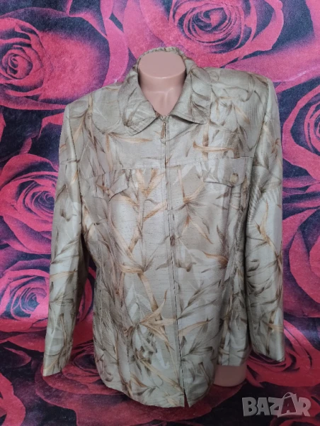 Бежово-зелено късо сако с цип ХЛ, снимка 1