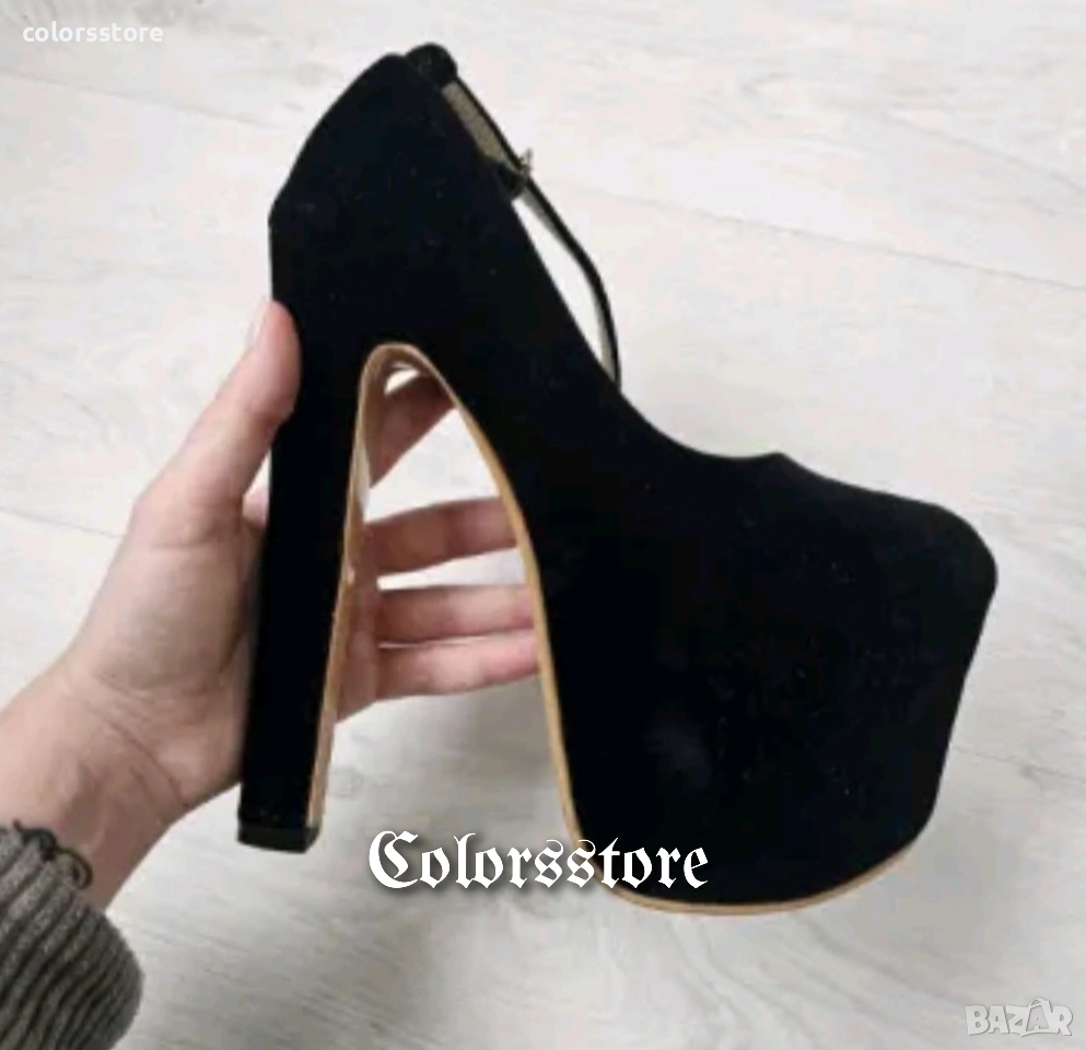 Обувки на ток - черен велур - GS100, снимка 1
