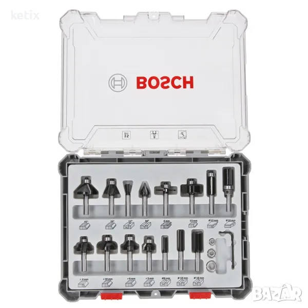Фрезер за дърво профилен Bosch, ф 8 мм, 15 бр., снимка 1