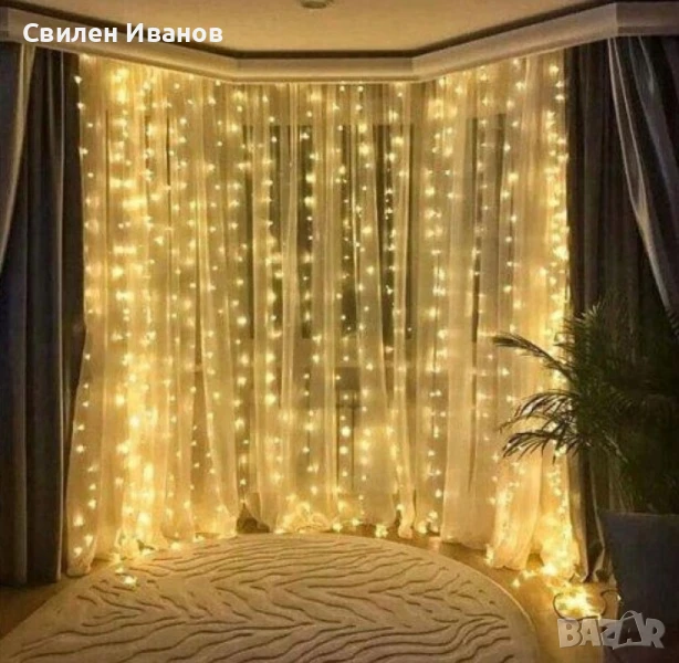 Коледна завеса от лампички / Цветове - Студено бяло, топло бяло, шарено. / 320лед светлини, дължина , снимка 1