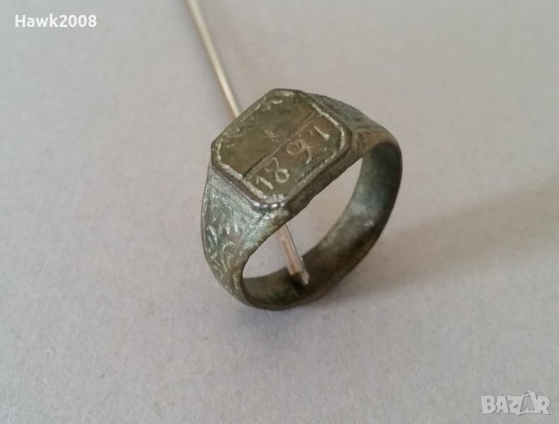 Възрожденски 1891 г. чорбаджийски бронзов пръстен отличен перфектно запазен, снимка 1