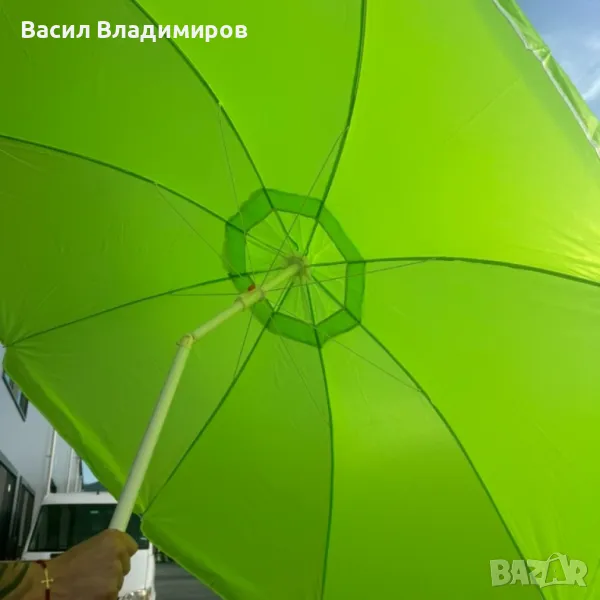 Плажен чадър чупещ, зелен, 200 см, снимка 1
