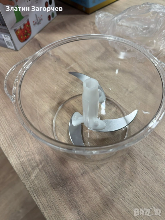 Ръчен кухненски чопър Cheffinger – 900 мл, 3 остриета, стъклен/неръждаема стомана, нов, снимка 1