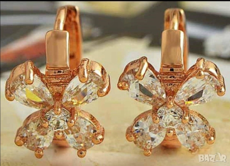 Нежни обеци "панделка" от 9к попълнено злато с цирконии 15 лв., снимка 1