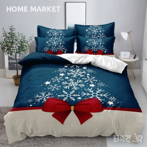 Коледно спално бельо, 100% памук, 6 части Този комплект съдържа:  6 части, двулицев двоен комплект: , снимка 10 - Спално бельо - 52538215