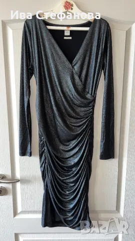 Нова midi парти официална коктейлна бляскава сиво металик черна еластична рокля Replay набрана , снимка 5 - Рокли - 47791962