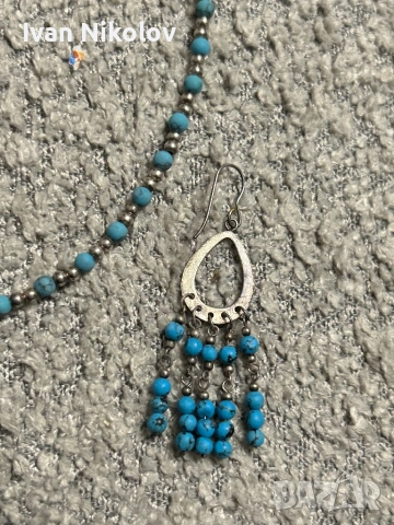 Дамски сребърен комплект с тюркоаз, снимка 2 - Колиета, медальони, синджири - 52931968