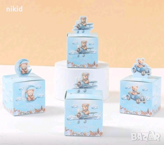 Мече авиатор в самолет картонена кутия кутии за лакомства подарък рожден ден парти картонени кутийки, снимка 2 - Други - 51861663