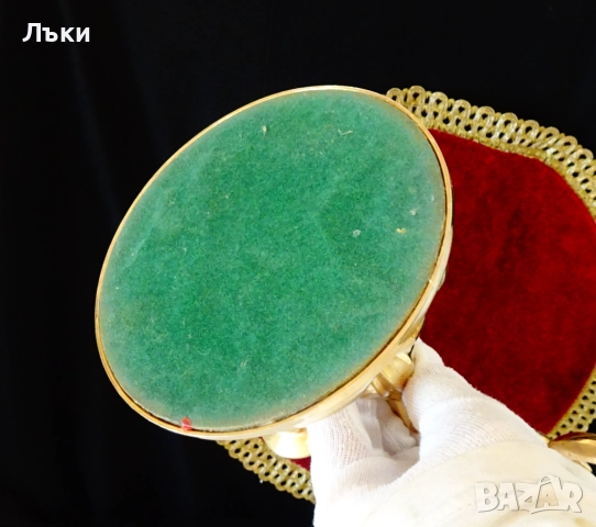 Позлатен троен свещник 1.1 кг.,барок. , снимка 8 - Антикварни и старинни предмети - 51488234