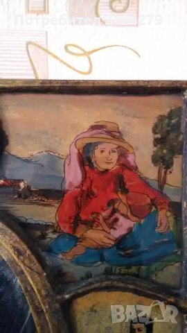 Картина с огледало донесена от Германия,рисувани стъкла уникална изработка,, СТЪКЛОПИС"., снимка 8 - Антикварни и старинни предмети - 32889561